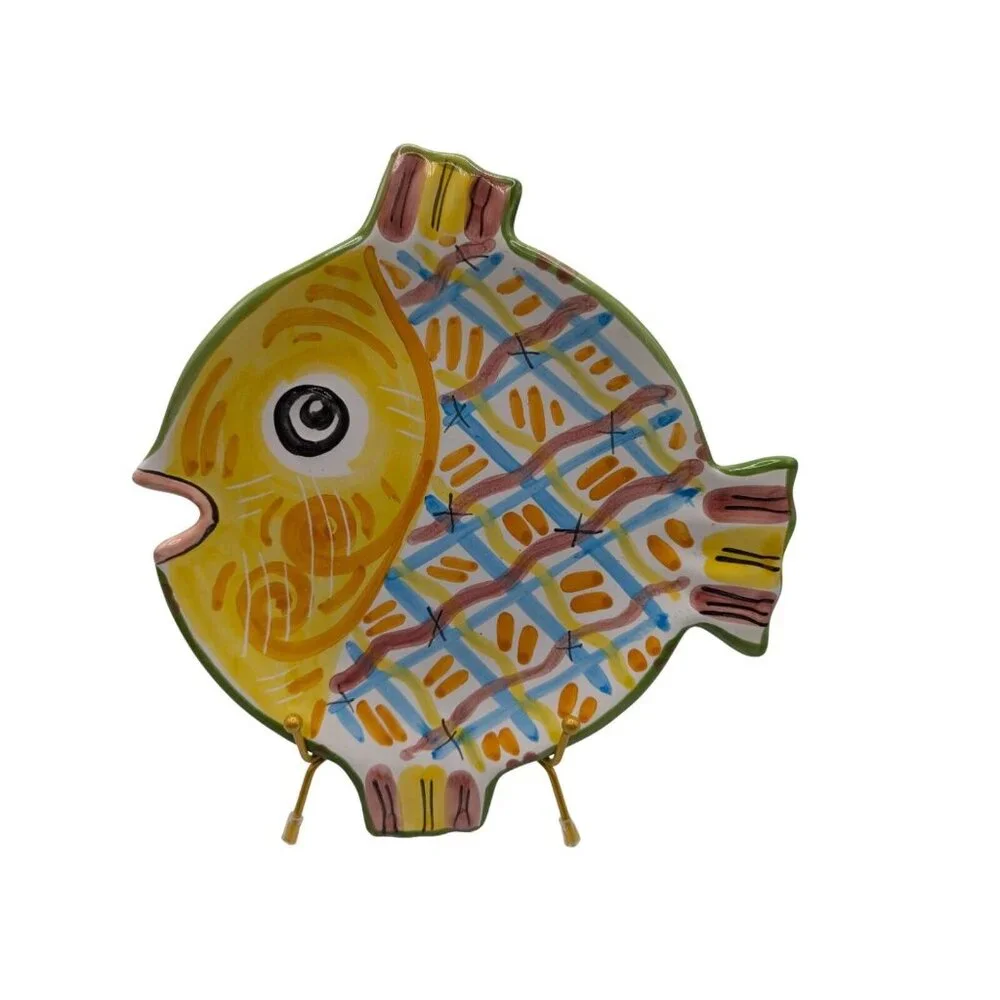 Vintage Fish Plate Ceramic- Hand Made in Italy for Petitti Garden Centers Yellow